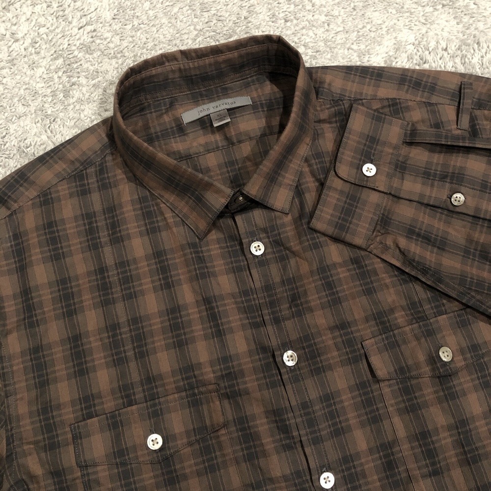 John Varvatos Dark Brown Plaid Button Down Shirt